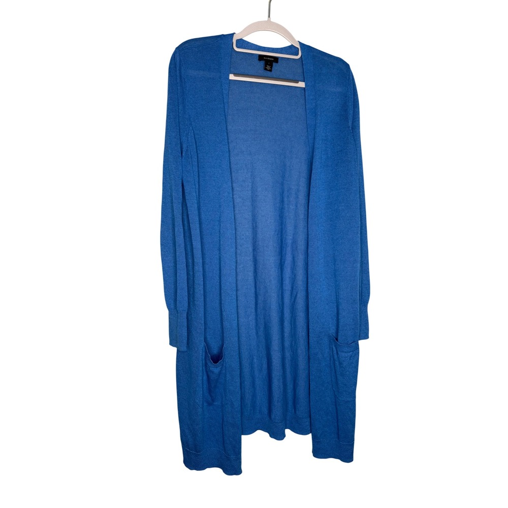 Halogen linen blend baby blue open front cardigan sweater